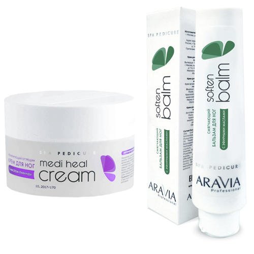 Aravia Professional Комплект Регенерирующий крем от трещин с маслом лаванды Medi Heal Cream, 150 мл + Бальзам для ног смягчающий с эфирными маслами Soften Balm, 100 мл (Aravia Professional, SPA педикюр)