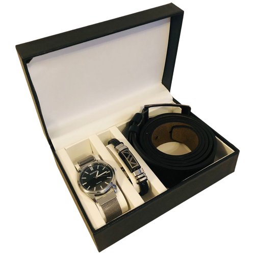 Часы мужские наручные + браслет + ремень / Подарочный набор часов / Кварцевые часы
