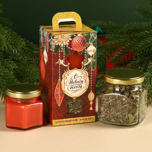 Подарочный набор «Ярких моментов»: травяной чай 25 г, крем-мёд с малиной 120 г.