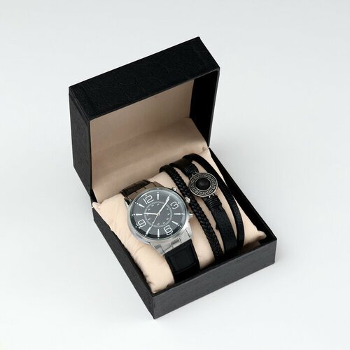 Мужской подарочный набор 2 в 1: наручные часы, браслет 10068396