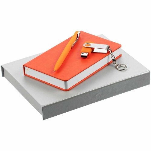 Набор Idea Memory, оранжевый, 21,5х17х2,7 см, блокнот - искусственная кожа; ручка - пластик, покрытие соф-тач; флешка - металл, пластик, покрытие соф