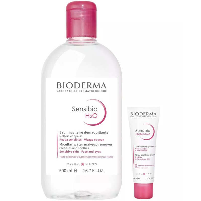Bioderma Набор для чувствительной кожи: мицеллярная вода, 500 мл + крем, 40 мл (Bioderma, Sensibio)