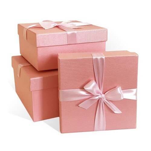 Коробка подарочная, с бантом, бумага микровельвет, 17 x 17 x 7 см, розовая