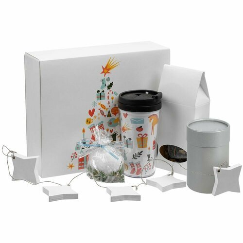 Набор Mug Snug с чаем, серебристый, 24,2х20,5х7,7 см, термостакан - пластик; свеча - парафин; коробка - переплетный картон