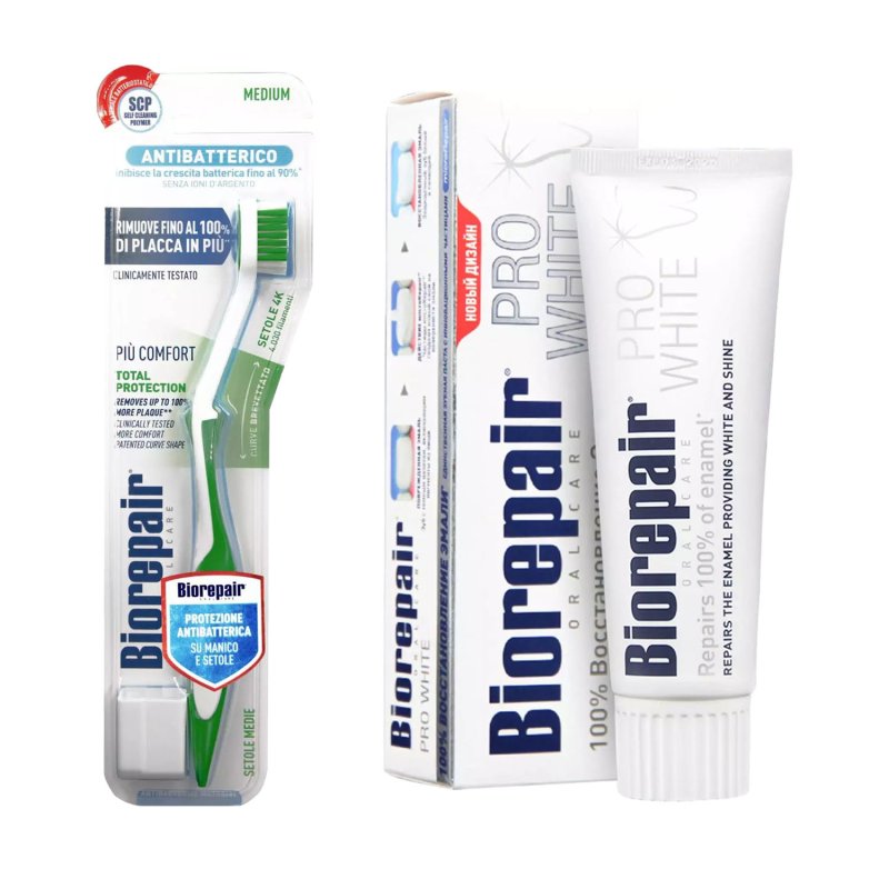 Biorepair Набор для сохранения белизны зубов: зубная паста 75 мл + зубная щетка (Biorepair, Отбеливание и лечение)