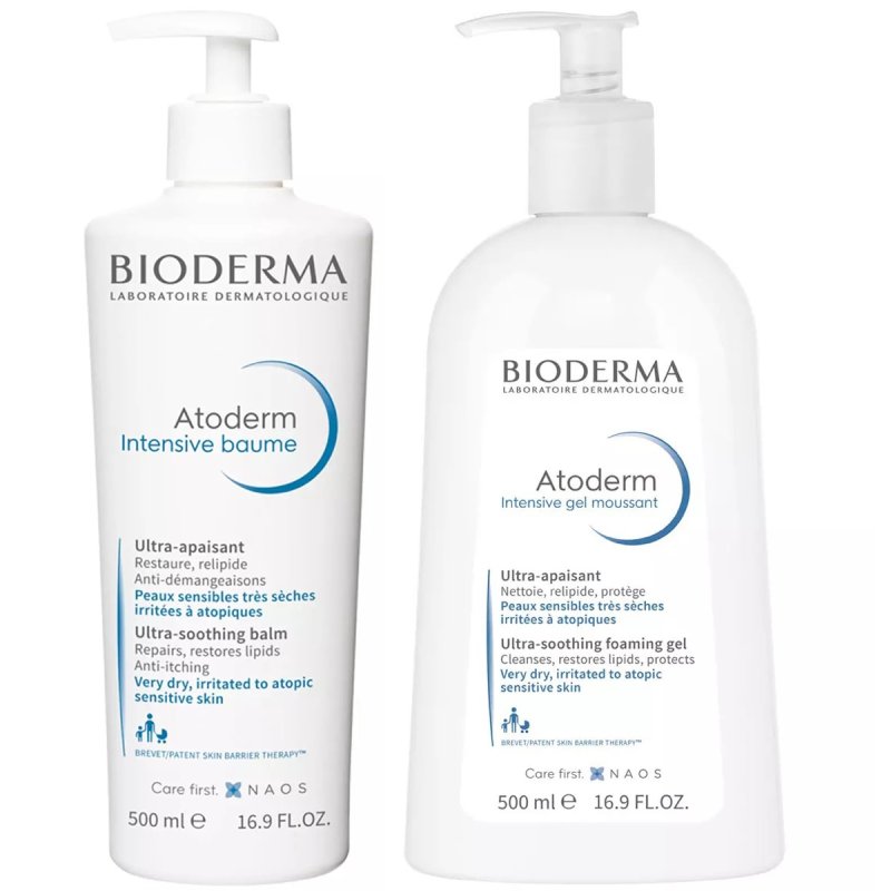 Bioderma Набор для сухой кожи тела: бальзам, 500 мл + гель, 500 мл (Bioderma, Atoderm)
