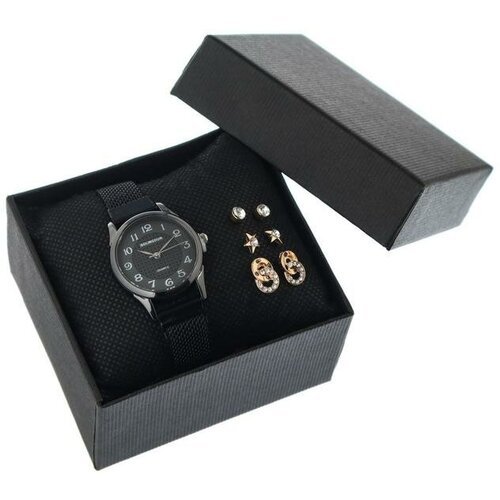 Подарочный набор 2 в 1 'Bolingdun': наручные часы, d=2.8 см, серьги