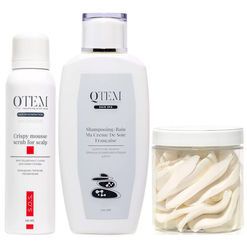 Qtem Набор для пилинга, восстановления и роста сухих уставших волос, 3 средства (Qtem, Hair Spa)