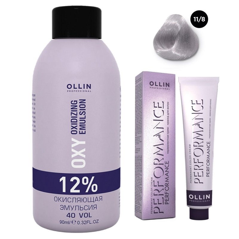 Ollin Professional Набор 'Перманентная крем-краска для волос Ollin Color оттенок 11/8 специальный блондин жемчужный 60 мл + Окисляющая эмульсия Oxy 12% 90 мл' (Ollin Professional, Performance)