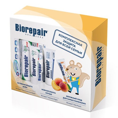 Biorepair Набор зубных паст Семейный с Kids персик (Biorepair, Уход за зубами)