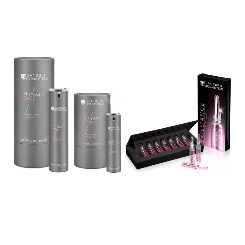 Janssen Cosmetics Anti-Age набор 'Восстановление': крем ночной 50 мл + крем для век 15 мл + эликсир 2 мл х 7 шт (Janssen Cosmetics, Platinum Care)