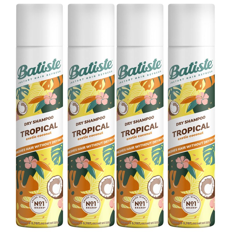 Batiste Комплект Tropical Сухой шампунь 4 шт х 200 мл (Batiste, Fragrance)