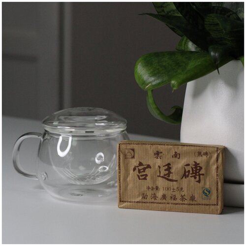 Набор чайный ЛiСТ (LIS51166) Кружка стеклянная заварочная на 200 мл, Чай Пуэр Плитка Королевский GF 100гр