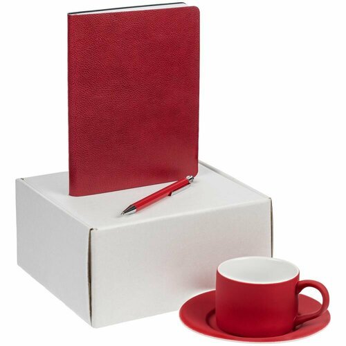 Набор Best Lafite, красный, 21,5х20,5х10,8 см, ежедневник - искусственная кожа; чайная пара - фарфор, покрытие соф-тач; ручка - алюминий; коробка - м