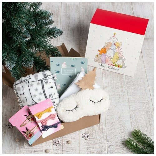 Набор подарочный Merry Catmas, плед и аксессуары/ новогодний подарочный набор для девушки
