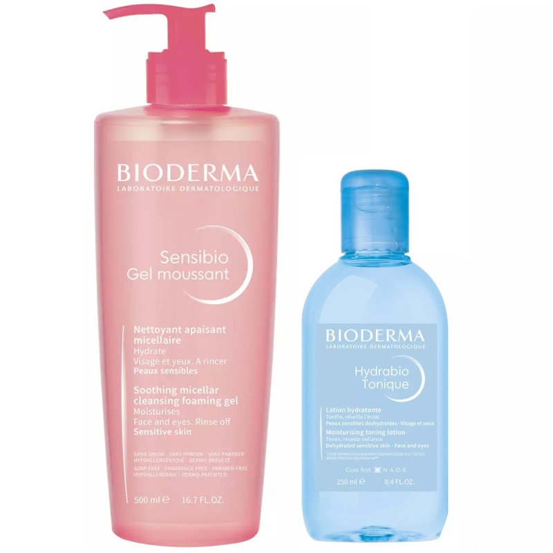 Bioderma Набор для очищения и увлажнения кожи: лосьон, 250 мл + гель, 500 мл (Bioderma, Sensibio)
