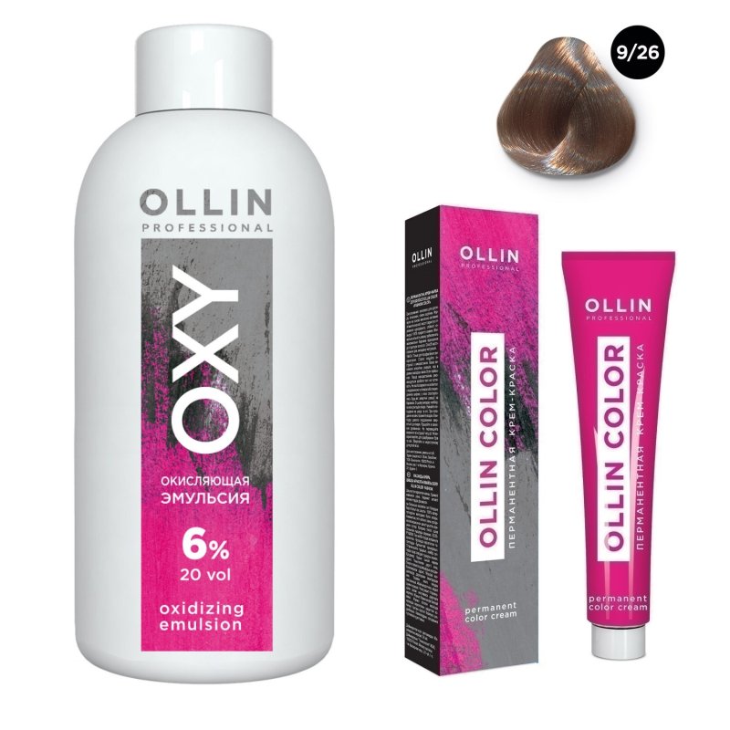 Ollin Professional Набор 'Перманентная крем-краска для волос Ollin Color оттенок 9/26 блондин розовый 100 мл + Окисляющая эмульсия Oxy 6% 150 мл' (Ollin Professional, Ollin Color)