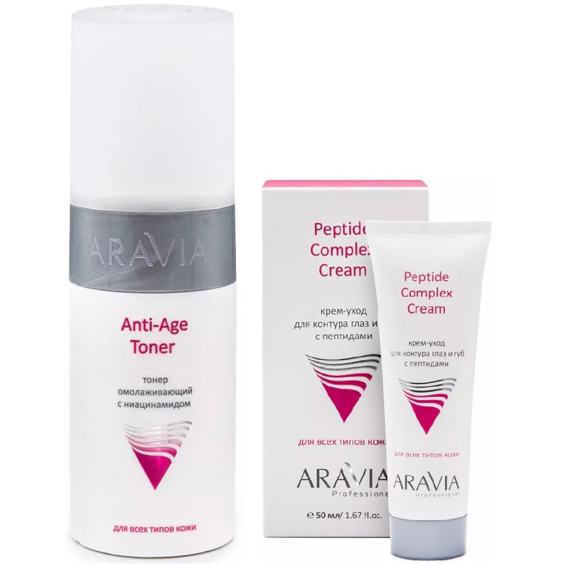 Aravia Professional Набор Anti-Age: крем-уход для контура глаз и губ, 50 мл + тонер 150, мл (Aravia Professional, Уход за лицом)