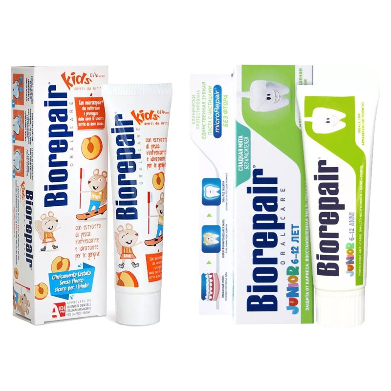 Biorepair Набор детских средств для полости рта: зубная паста 50 мл + 75 мл (Biorepair, Детская гамма)