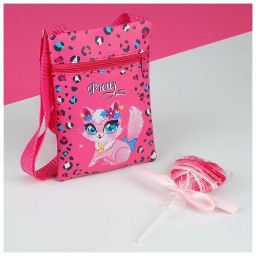 Набор для девочки Маленькая кошечка: сумка и резинки для волос, цвет малиновый