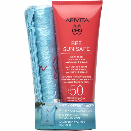 APIVITA Набор: солнцезащитное свежее увлажняющее молочко для лица и тела SPF 50 200 мл + мешочек для купальника