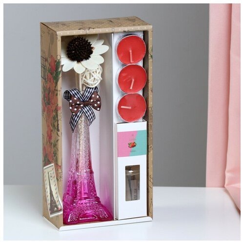 Набор подарочный 'Париж': ваза,свечи,аромамасло клубника,декор, 'Богатство Аромата'