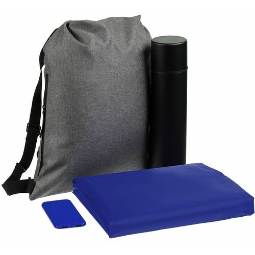 Набор Campani, ярко-синий, рюкзак: 34,5х48 см, термос - нержавеющая сталь, пластик; аккумулятор - пластик, покрытие софт-тач; дождевик - полиэстер 10