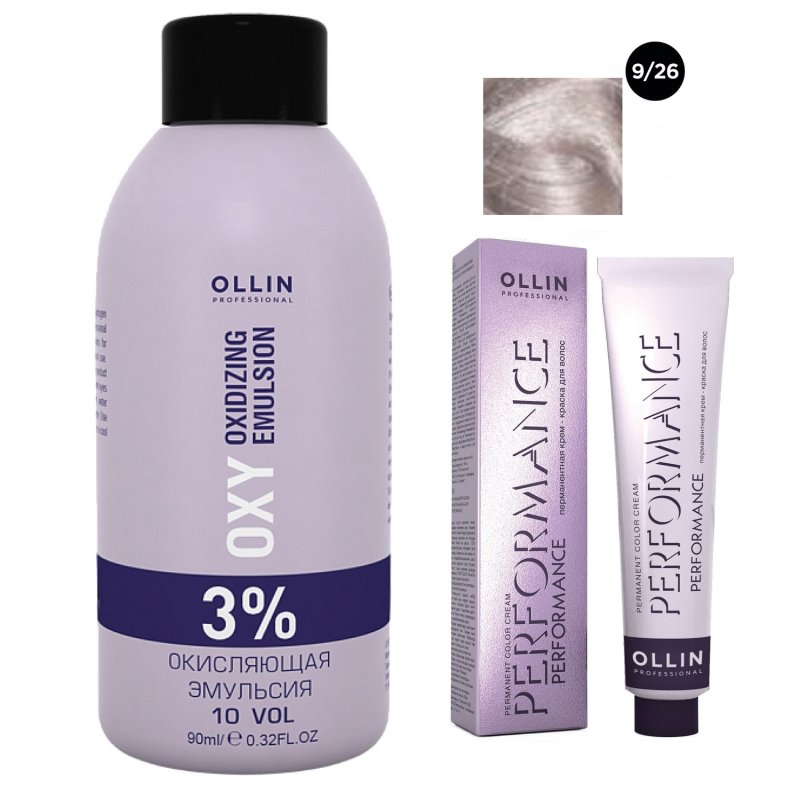 Ollin Professional Набор 'Перманентная крем-краска для волос Ollin Performance оттенок 9/26 блондин розовый 60 мл + Окисляющая эмульсия Oxy 3% 90 мл' (Ollin Professional, Performance)