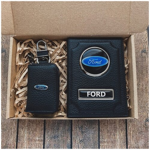 Подарочный набор автолюбителю Ford обложка+ ключница из кожи, для мужчины, мужа на День рождения и юбилей/Подарок Новый год