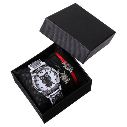 Подарочный набор 2 в 1 'Совушки': наручные часы, браслет