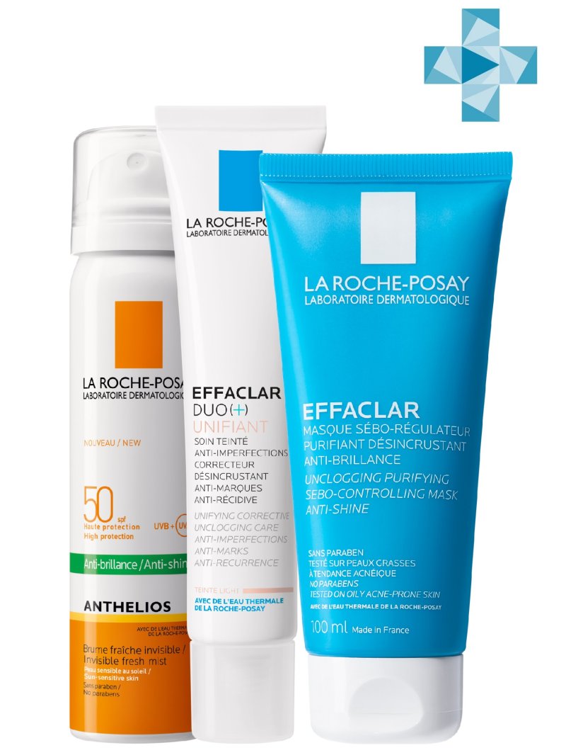 La Roche-Posay Набор для проблемной кожи: спрей-вуаль + тонирующий крем + маска) (La Roche-Posay, Effaclar)