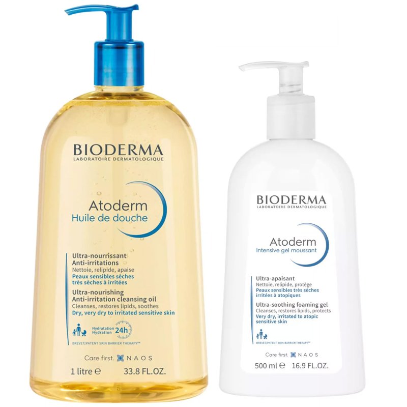 Bioderma Набор: очищающий гель Intensive 500 мл + масло для душа 1л (Bioderma, Atoderm)