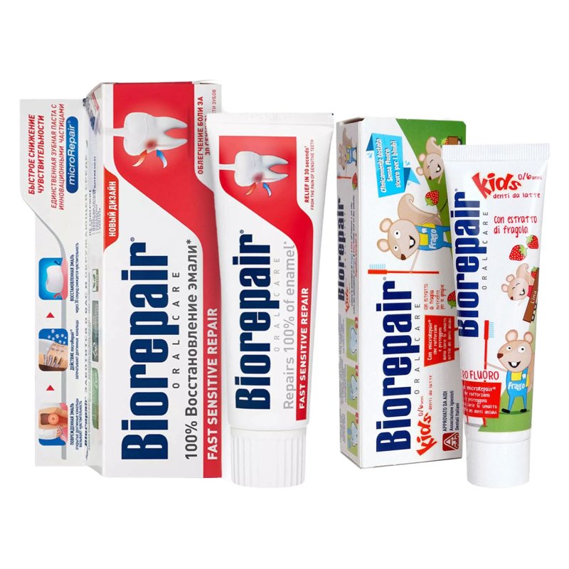 Biorepair Набор для полости рта для всей семьи: зубная паста 75 мл + 50 мл (Biorepair, Чувствительные зубы)