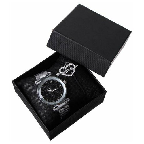 Подарочный набор КНР 2 в 1, Love, наручные часы и кулон, D 3,8 см, ремешок магнит