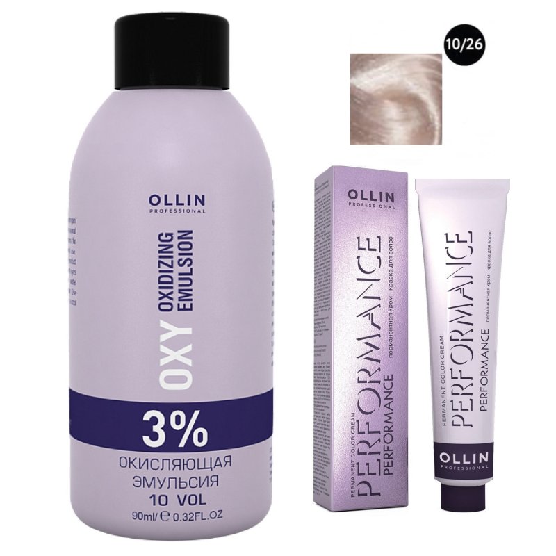 Ollin Professional Набор 'Перманентная крем-краска для волос Ollin Color оттенок 10/26 светлый блондин розовый 60 мл + Окисляющая эмульсия Oxy 3% 90 мл' (Ollin Professional, Performance)