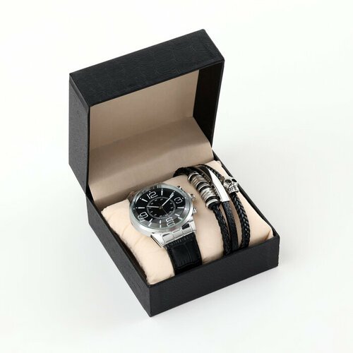 Мужской подарочный набор 'Череп' 2 в 1: наручные часы, браслет 10068397
