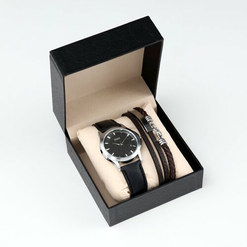 Мужской подарочный набор 'Якорь' 2 в 1: наручные часы, браслет 10068394