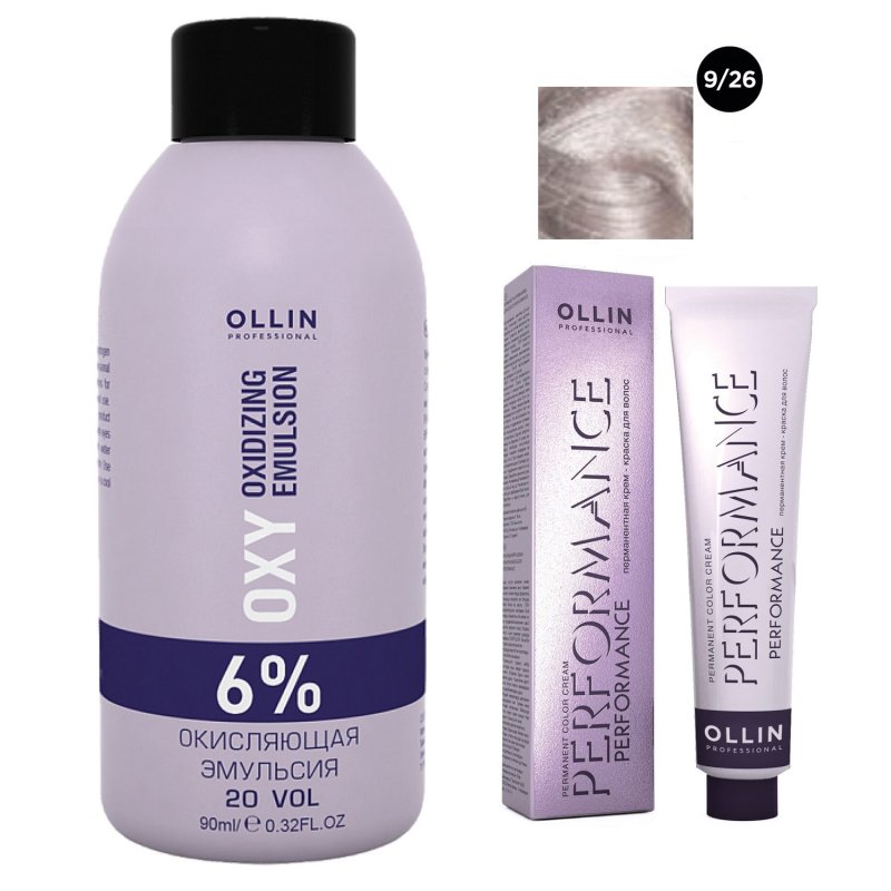 Ollin Professional Набор 'Перманентная крем-краска для волос Ollin Performance оттенок 9/26 блондин розовый 60 мл + Окисляющая эмульсия Oxy 6% 90 мл' (Ollin Professional, Performance)
