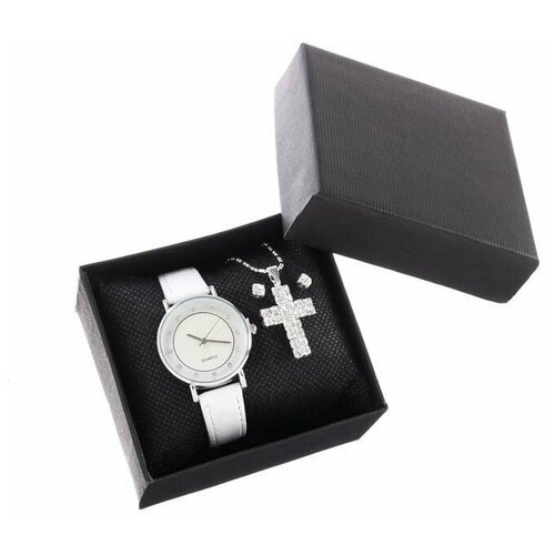 Подарочный набор 2 в 1 'Эдди': наручные часы, d=3 см, кулон, серьги