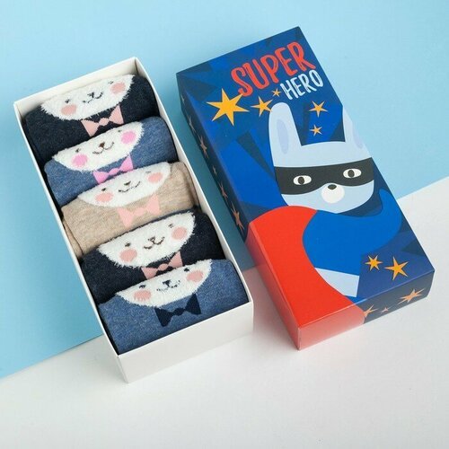 Подарочный набор носков 'Super hero' 5 пар, 22-24 см, хлопок