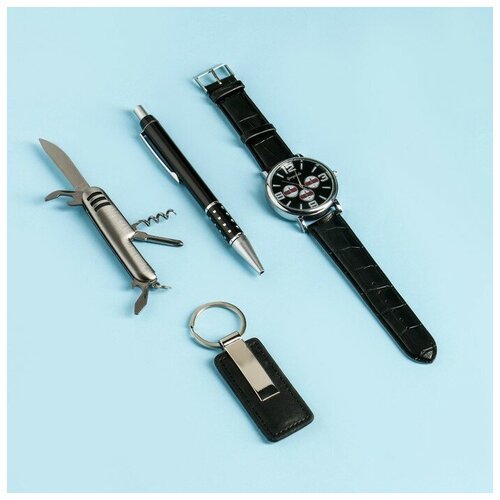 Набор подарочный 4в1 (ручка, нож 3в1, часы, брелок) 7029964