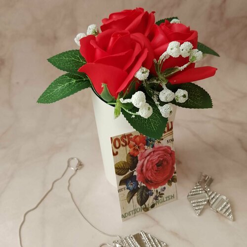 Подарочный стаканчик с мыльными розами и креативной открыткой, подарок женщине, любимой