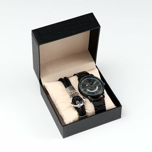 Мужской подарочный набор 'Якорь' 2 в 1: наручные часы, браслет 10068405