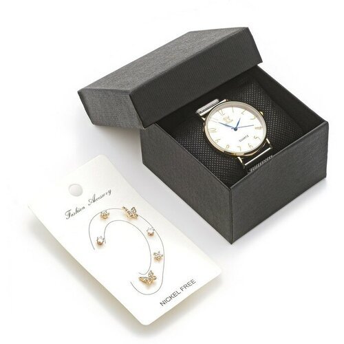 Подарочный набор 7 в 1: часы наручные женские ShiKai 024 d 3.8 см, серьги