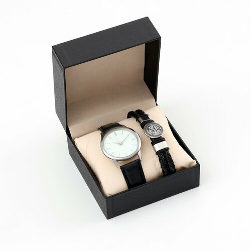 Мужской подарочный набор 'Брок' 2 в 1: наручные часы, браслет 10068399