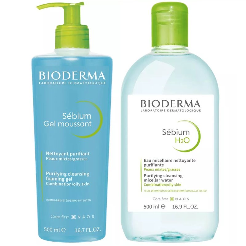 Bioderma Набор очищающий: гель, 500 мл + мицеллярная вода, 500 мл (Bioderma, Sebium)