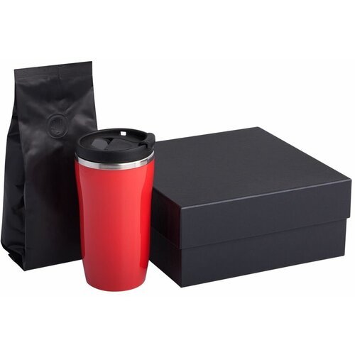 Набор Grain: термостакан и кофе, красный, 18,6х18,5х8,2 см, коробка - переплетный картон; термостакан - пластик, пищевая сталь; кофе - алюминиевая фо